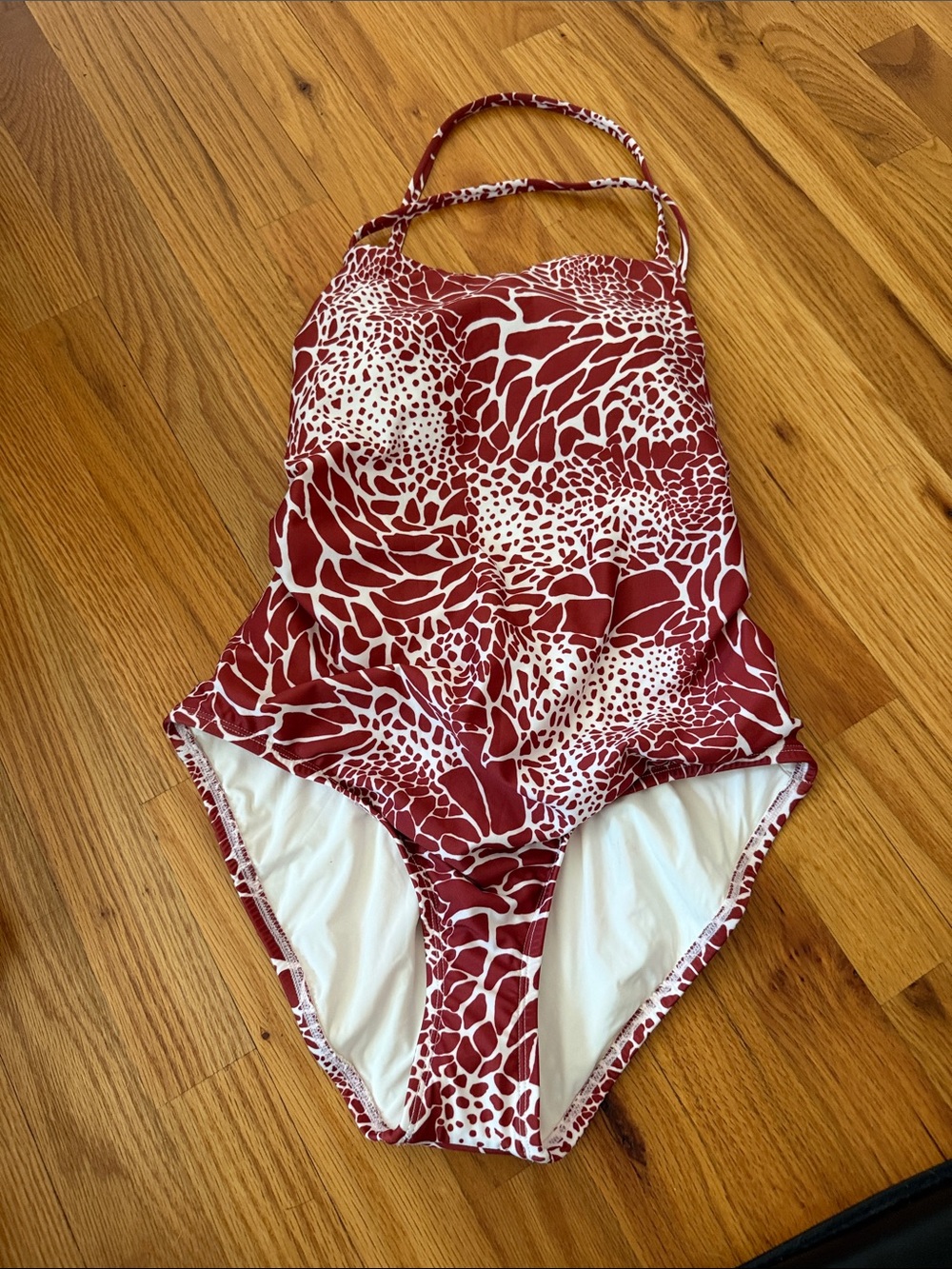 Anthropologie Red and White Pattern One-Piece Swimsuit
